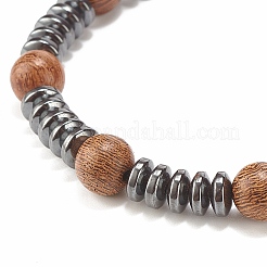 Pulsera de cuentas trenzadas de hematites sintético y madera de wengué natural&nbsp;BJEW-JB07933