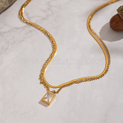 Halsketten aus Edelstahl im europäischen Stil mit Pavé-Fassung und klarem Zirkonia-Rechteckanhänger und Schlangenkette&nbsp;ND1910