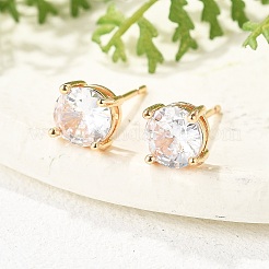 Boucles d'oreilles à tige rondes plates en laiton avec pavé de zircones cubiques pour femmes&nbsp;EJEW-G428-29A-02