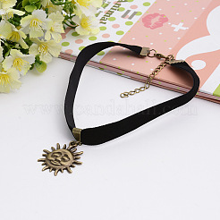 Gargantilla de cordón de terciopelo negro con colgante de sol de aleación de estilo tibetano para mujer&nbsp;FS-WGF07FF-02