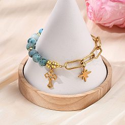 Braccialetti con ciondoli in acciaio inossidabile 304 con croce e stella&nbsp;BJEW-JB13743-01