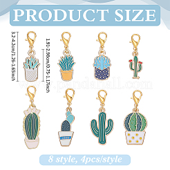 32 pendentif décoratif en forme de cactus en alliage émaillé de 8 styles&nbsp;HJEW-ME00057