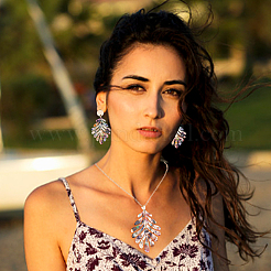 Pendientes colgantes de hoja de roble de plástico y collar con colgante y pulsera abierta y anillo de puño&nbsp;AJEW-AN0007-09