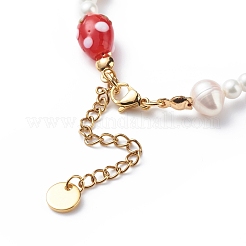 3D Bunte Malerei Erdbeer- und Muschelperlen-Perlenarmband für Frauen&nbsp;BJEW-TA00174