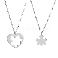 2 pièce 2 styles de puzzle en forme de cœur 201 pendentif en acier inoxydable chaîne de câble colliers pour couple&nbsp;FS-WG816E6-05