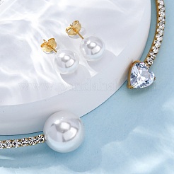 Runde Ohrstecker aus Plastik mit Kunstperlen und herzförmigem Zirkonia-Strass-Manschetten-Halsketten-Set&nbsp;SJEW-U003-10G