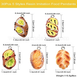 30 pièces 5 styles de pendentifs alimentaires imitation résine&nbsp;FIND-CJ0002-49