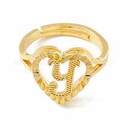 Anillos ajustables del alfabeto de latón chapado en oro real de 18k&nbsp;RJEW-M139-18Y