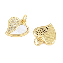 Breloques en laiton serties de micro-pavés de zircon cubique transparent et de coquillages blancs&nbsp;CU-CBA9482-02G-03