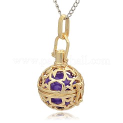 Pendentifs à cage ronde creuse en laiton doré&nbsp;KK-J226-04G