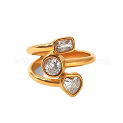 Anillos de acero inoxidable 304 con circonitas cúbicas transparentes&nbsp;WG2FE91-01