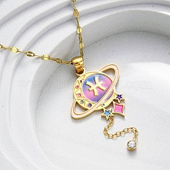 304 Edelstahl Hot Pearl Emaille Konstellation Planet Anhänger Halsketten&nbsp;NJEW-D310-01H-G
