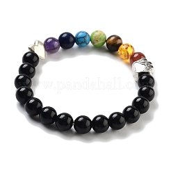 Braccialetti elasticizzati rotondi con perline di ossidiana naturale chakra&nbsp;BJEW-K251-05A
