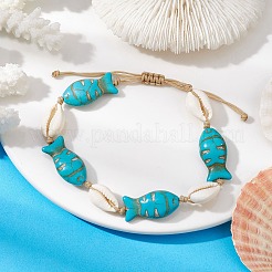 Bracelets de perles tressées en coquillage naturel et turquoise synthétique&nbsp;AJEW-AN00562-03
