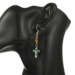 Ohrringe mit Kreuzmotiv aus natürlichem Bernstein und Abalone-/Paua-Muschel&nbsp;EJEW-JE07359