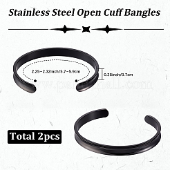 2 bracelet manchette ouvert en acier inoxydable&nbsp;BJEW-SC0001-83B