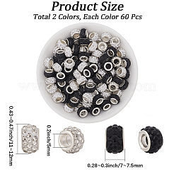 120 Stück 2 Farben Polymer Clay Strass europäische Großlochperlen mit silberfarben plattierten Messingkernen&nbsp;FPDL-PA0001-01