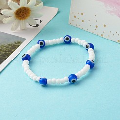 Glasperlen & handgemachte Bunte Malerei Perlen Stretch Armbänder Set für Eltern & Kind&nbsp;BJEW-JB06475