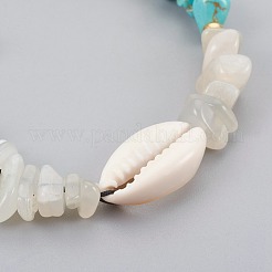 Geflochtene Perlenarmbänder aus synthetischem Türkis (gefärbt) und natürlichen weißen Mondsteinsplittern&nbsp;BJEW-JB04080-03