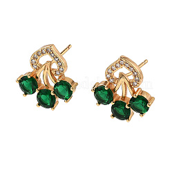 Pendientes de botón con micro pavé de circonita cúbica transparente y flor de latón para mujer&nbsp;EJEW-G428-18G-01