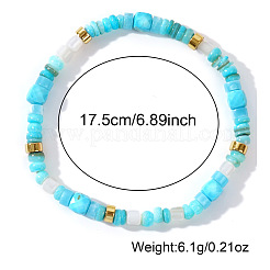 Pulseras elásticas de cuentas de turquesa natural y concha para mujer&nbsp;WU5531-1