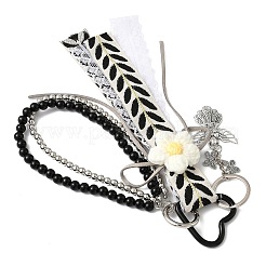 Decorazioni pendenti a forma di fiore di angelo con nastro di pizzo in poliestere e perline di plastica e lega&nbsp;HJEW-JM04335-01