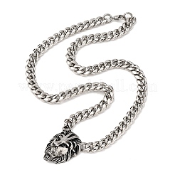 304 Edelstahl Löwenkopf Anhänger Cuban Link Kette Halsketten&nbsp;NJEW-C099-05AS