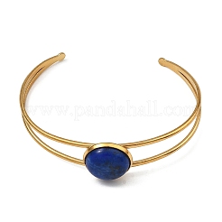 Bracciali rigidi da donna in acciaio inossidabile 304 e pietre preziose naturali.&nbsp;BJEW-JB14123-02