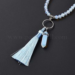 Collana con pendente a pallottola e nappa in opalite con catene di perline di pietre preziose miste&nbsp;NJEW-E585-02F