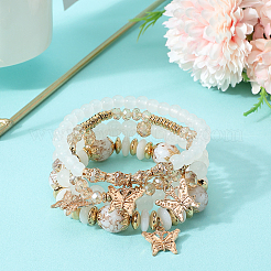 1 ensemble de bracelets extensibles en cristal de quartz synthétique et en perles d'imitation acrylique&nbsp;BJEW-SP0001-06
