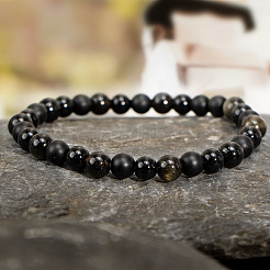 Bracelets extensibles en perles rondes de pierres précieuses naturelles mates pour hommes&nbsp;SB1725