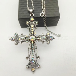 Vintage Barock-Stil Legierung Kristall AB Strass Kreuz Anhänger Halsketten&nbsp;NR4788