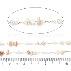 Chaînes artisanales en coquillage naturel et imitation perles ABS&nbsp;CHS-F025-13G-04