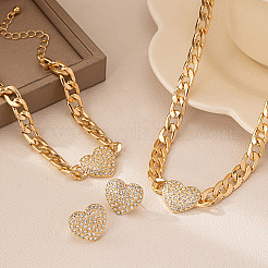 Herz-Legierung Kristall Strass Kette Halsketten & Ohrstecker & Link Armbänder Sets&nbsp;FS-WGBF8A8-01