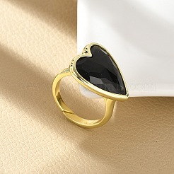 Anillos de dedo con obsidiana natural y latón en forma de corazón&nbsp;X-RJEW-D304-01G-G