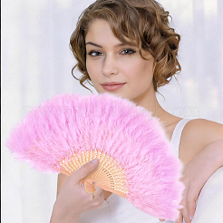 Ventaglio pieghevole in plastica e piume&nbsp;AJEW-WH20130-171B