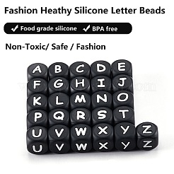20 Uds. Cuentas de silicona con letras de cubo negro&nbsp;JX433K