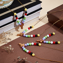 Croix en bois avec pendentifs en perles acryliques pour femmes&nbsp;NJEW-AB00014