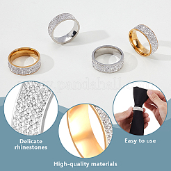 4 Stück 2 Farben Edelstahl Strass Fingerringe für Unisex&nbsp;RJEW-GA0001-04-1