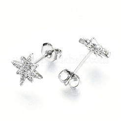Orecchini a bottone in ottone con zirconi chiari e micro pavè&nbsp;EJEW-T046-28P-NF