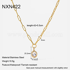 Colliers pour femmes en acier inoxydable 304 avec pendentif ovale en zircon cubique transparent pavé de pierres&nbsp;WG80EE0-01