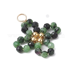 5 pieza de 5 estilos de aventurina verde natural y ágata musgosa y jade de Taiwán y rubí en zoisita y colgantes de cuentas redondas facetadas de piedra dorada verde sintética&nbsp;PALLOY-JF03130