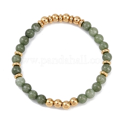 Ionenplattierung (IP) 304 Edelstahl & runde Jadeperlen-Stretcharmbänder für Damen und Herren&nbsp;BJEW-M046-02G