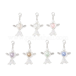 7 stücke 7 farben acryl imitation perle blume herz engel mit legierung flügel anhänger dekorationen&nbsp;HJEW-JM03985