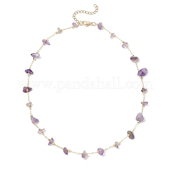 3 collar de cadena de eslabones hecho a mano de latón con piedra solar natural&nbsp;NJEW-JN05573