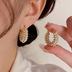 Pendientes de aro de aleación de plástico con perlas de imitación planas y redondas&nbsp;FS-WG2046F-01