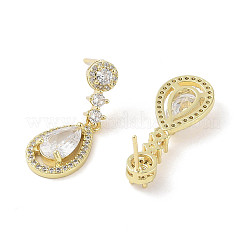 Boucles d'oreilles en forme de larme en laiton pavé de zircons cubiques transparents avec verre pour femmes&nbsp;EJEW-L285-007G