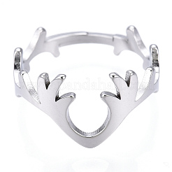 Anello regolabile in corno di cervo in acciaio inossidabile 304 anti-ossidazione per donna&nbsp;X-RJEW-T027-06P