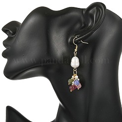 Pendientes colgantes de turmalina multicolor natural y perlas cultivadas de agua dulce naturales para mujer.&nbsp;EJEW-JE07404