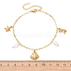 Cavigliere da donna in acciaio inossidabile 304 con ciondolo a forma di perla sintetica.&nbsp;SA-CBA3D94-04D-G